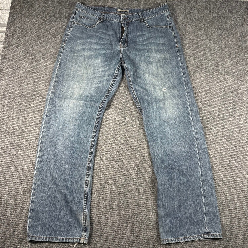 Russell Simmons Argyleculture Jeans Mens 34 Blue Good Distressed Straight Leg